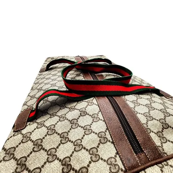 GUCCI GG SUPREME Canvas/Brown Leather Trim Folding Travel Carry VINTAGE - Picture 7 of 13